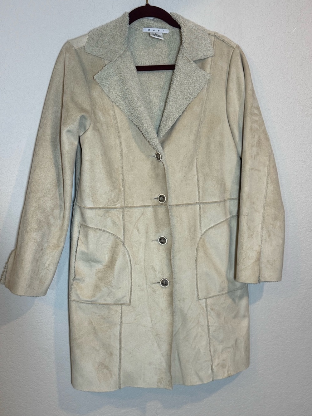 CAbi Light Beige Suede-Look Button Coat